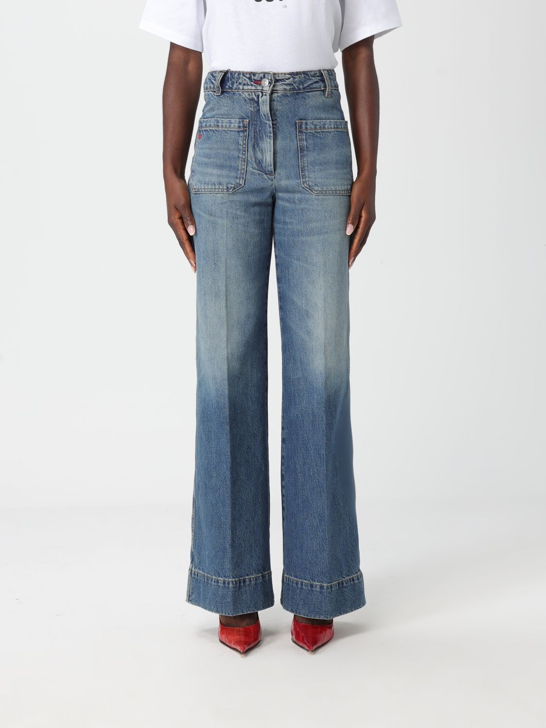 Victoria Beckham Wide Jeans In Faded Blue In Blue