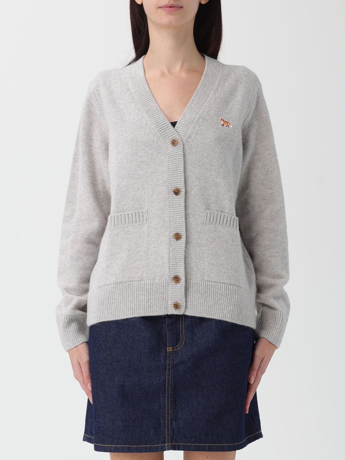 Maison Kitsuné Cardigan Woman Color Grey In Gray