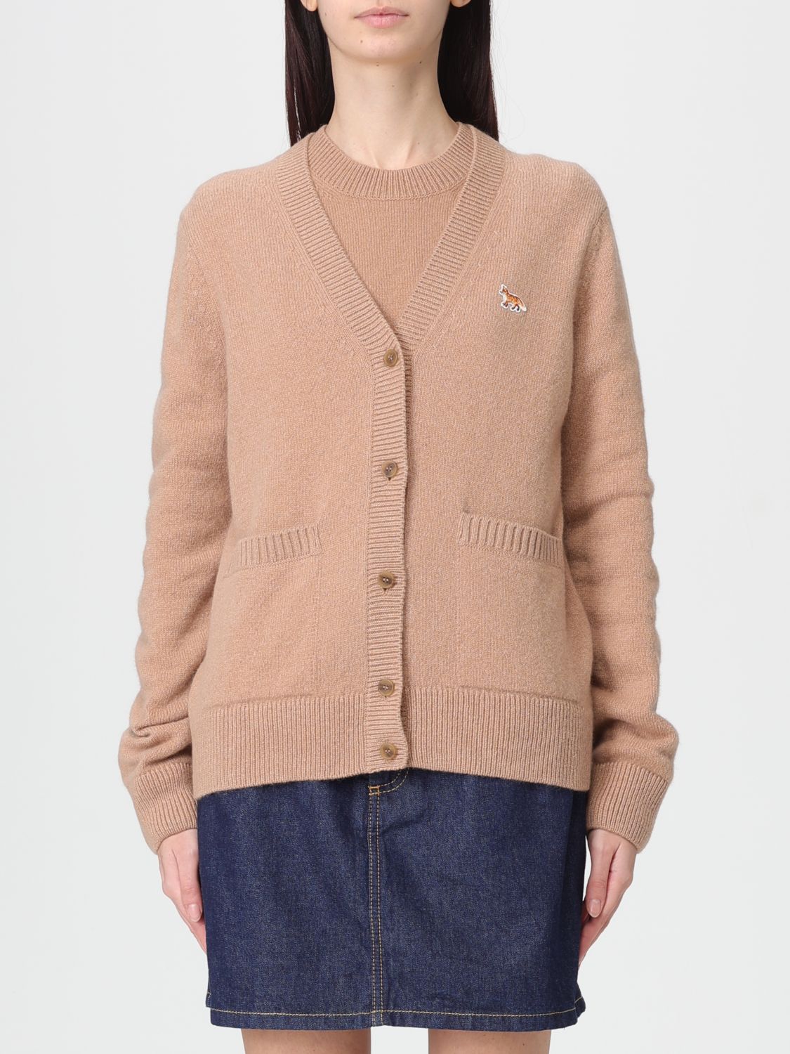 Maison Kitsuné Baby Fox Wool Cardigan In Brown