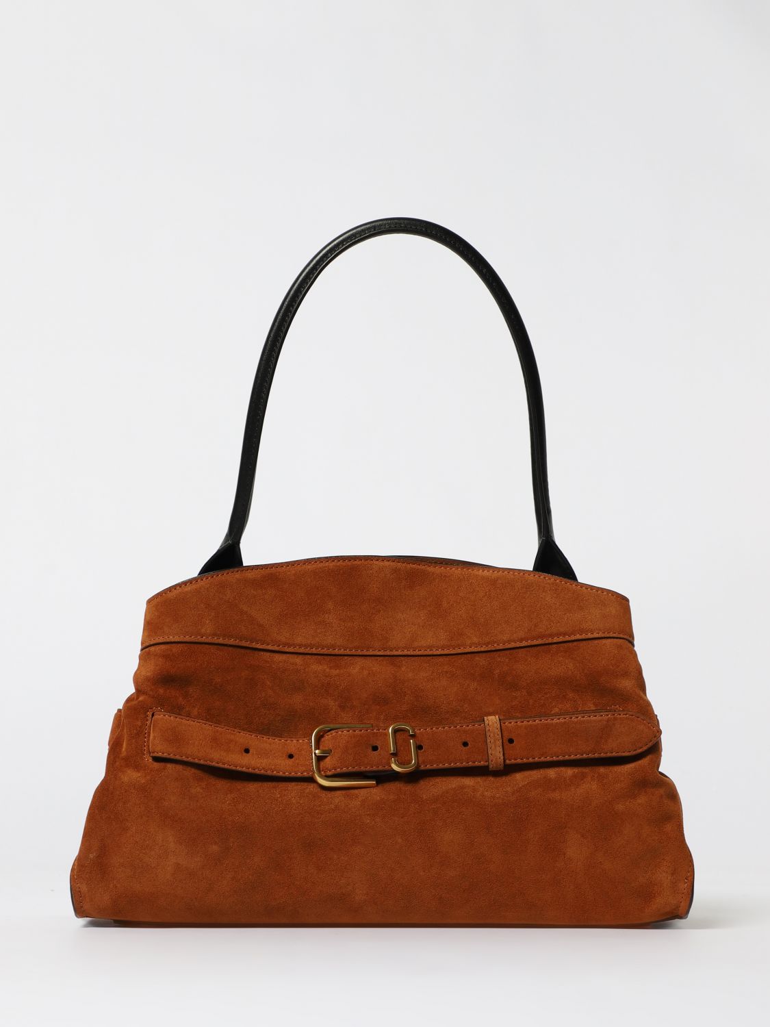 Marc Jacobs Dakota Suede Shoulder Bag With Buckle Straps In Brown