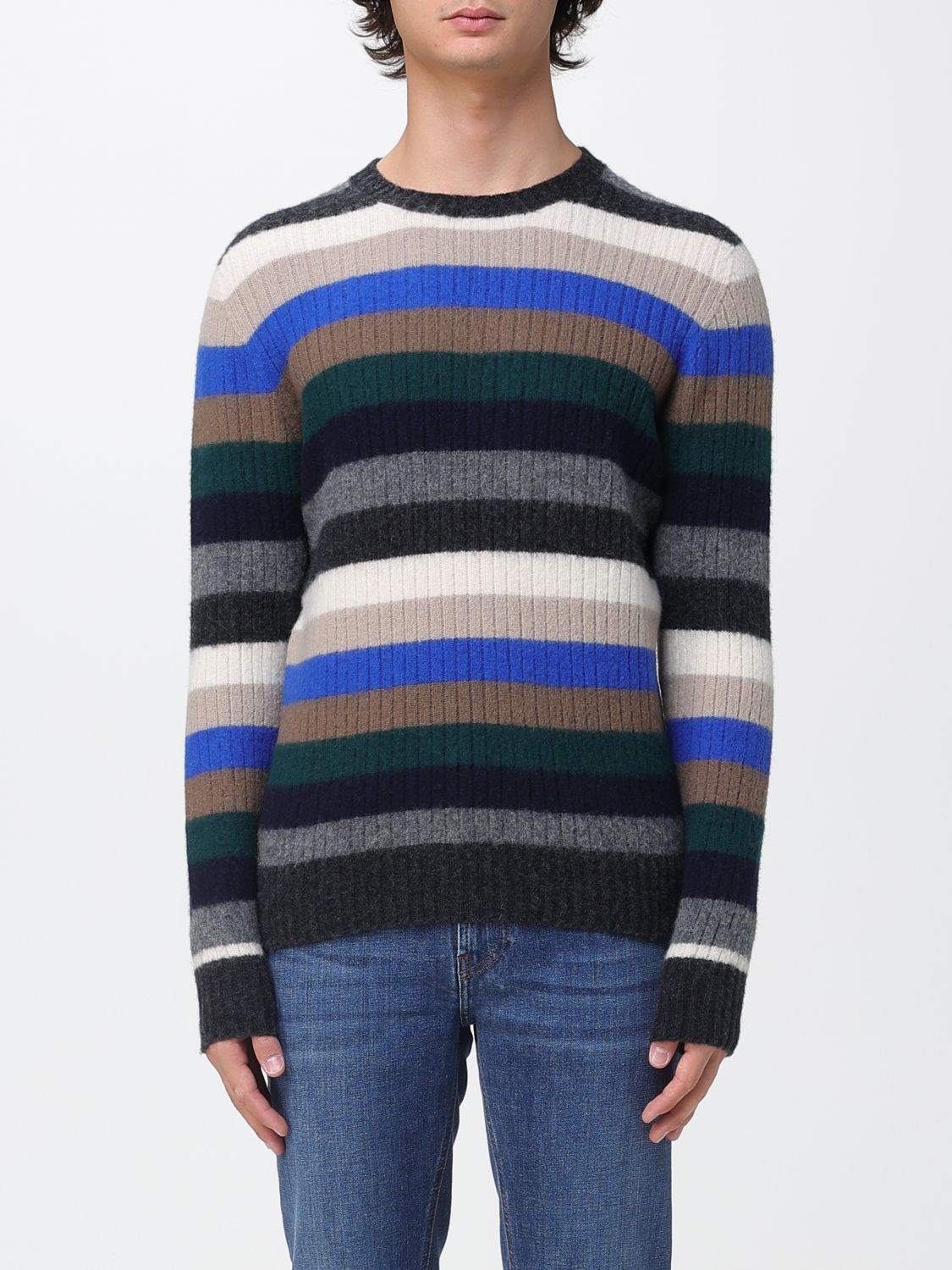 Drumohr Multicolour Textured Knit Sweater With Ribbed Detailing In Multi
