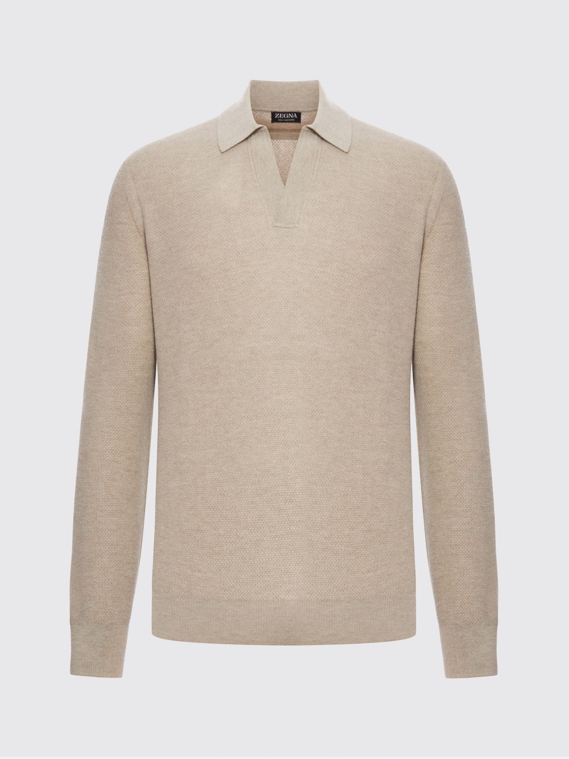 Zegna Cashmere Polo With Long Sleeves And Ribbed Hem In White