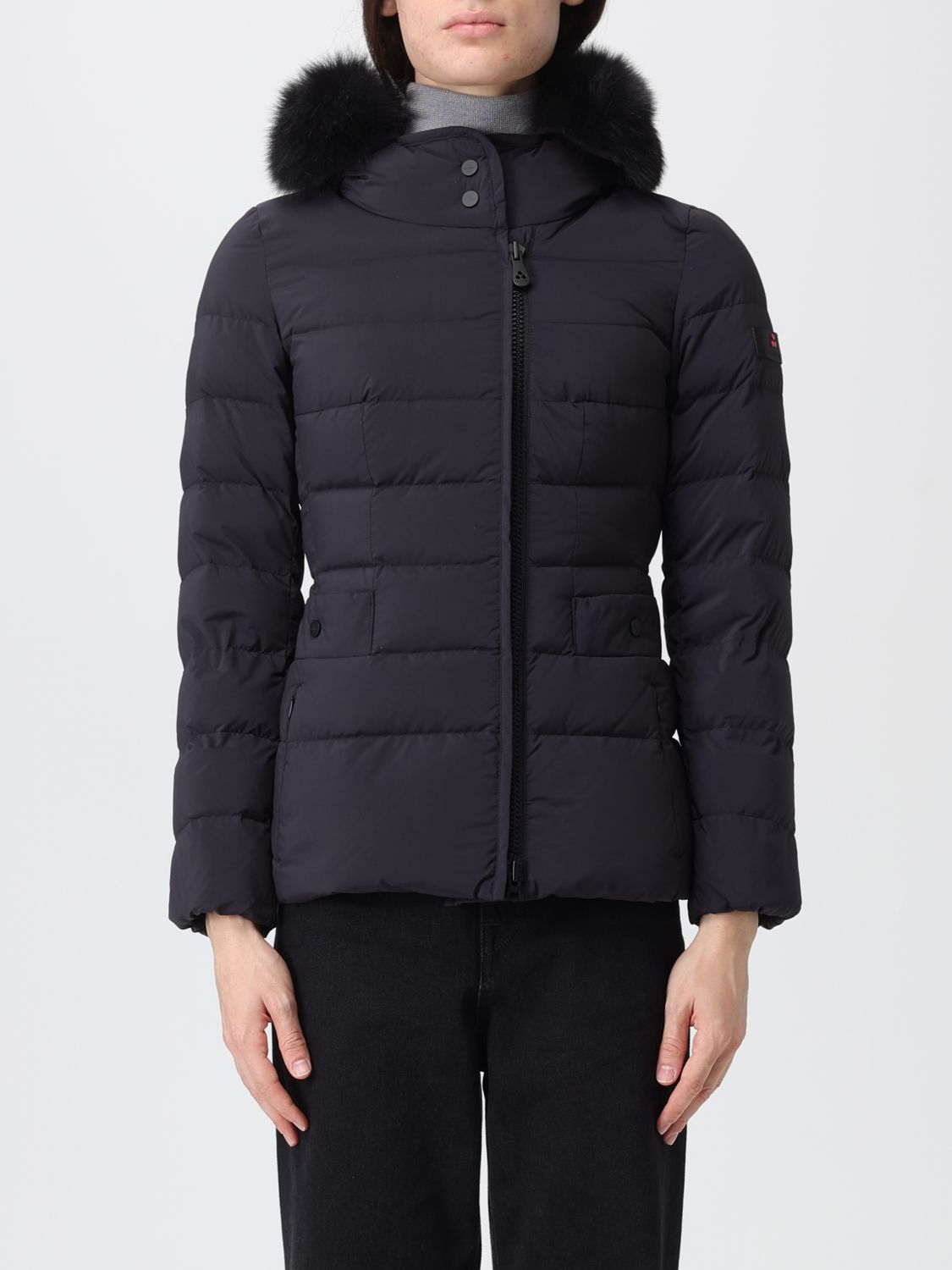 Peuterey Short Hooded Down Jacket With Fur In Black