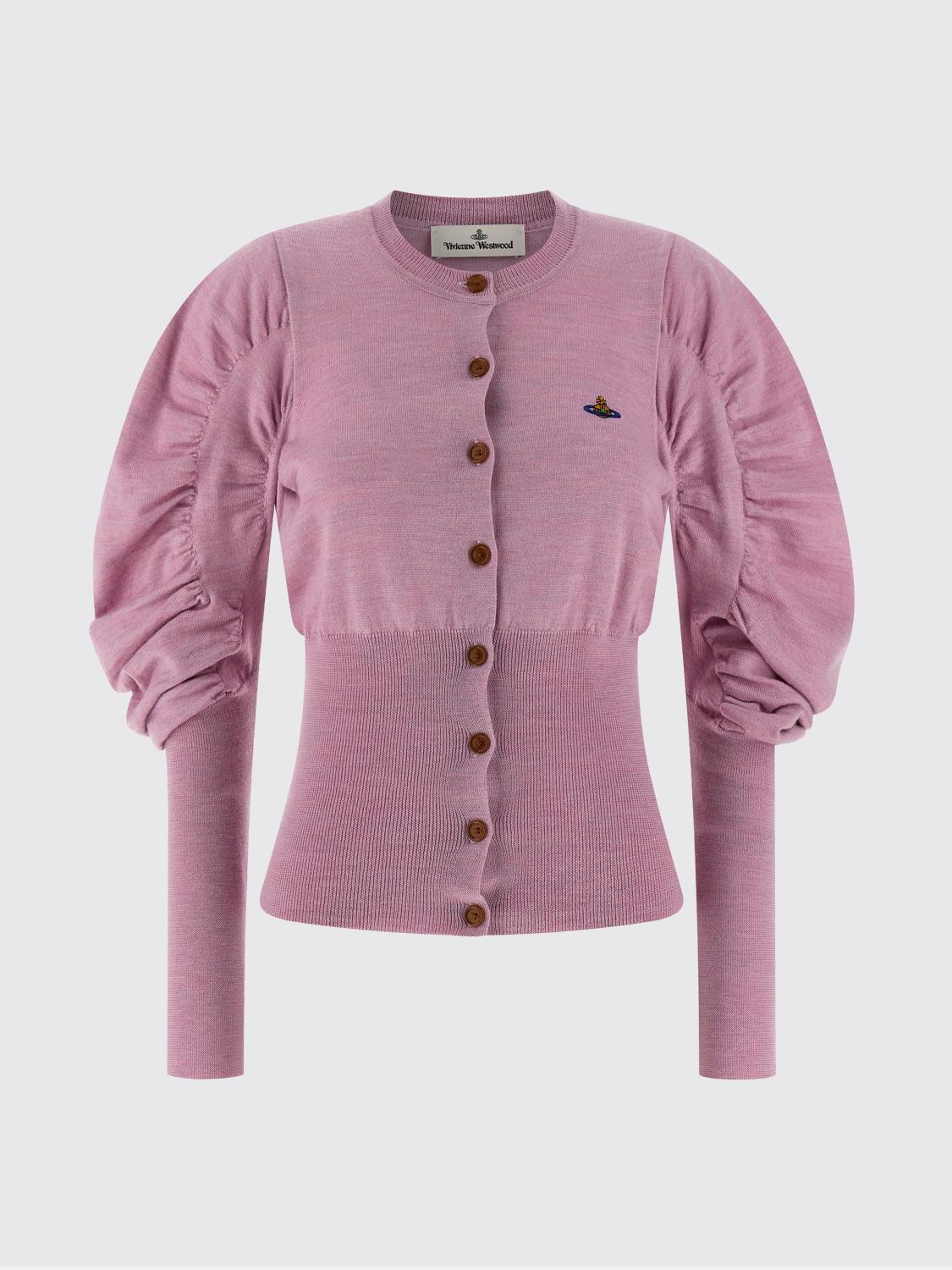 Vivienne Westwood Soft Knit Cardigan Featuring Puff Sleeves In Pink
