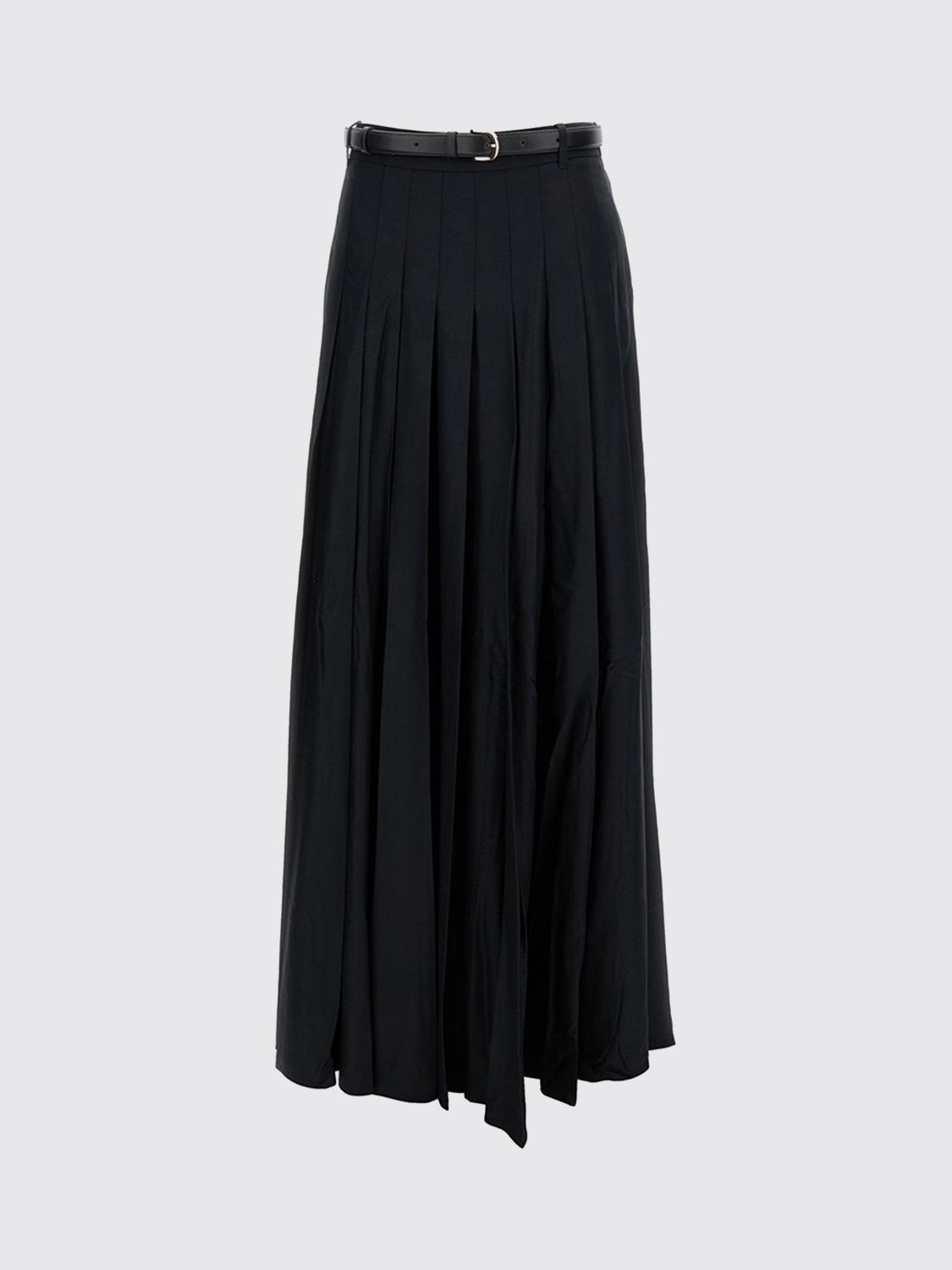 Self-portrait Long Pleated Skirt With Belt Self Portrait In Black