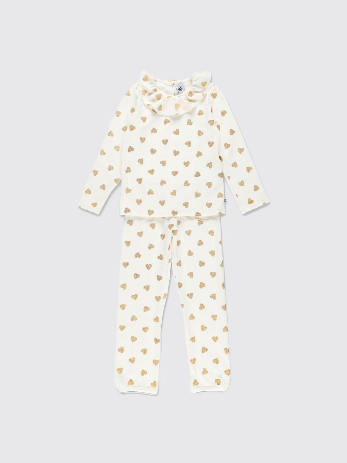 Petit Bateau Ruffled Heart-print Pyjama Set In White