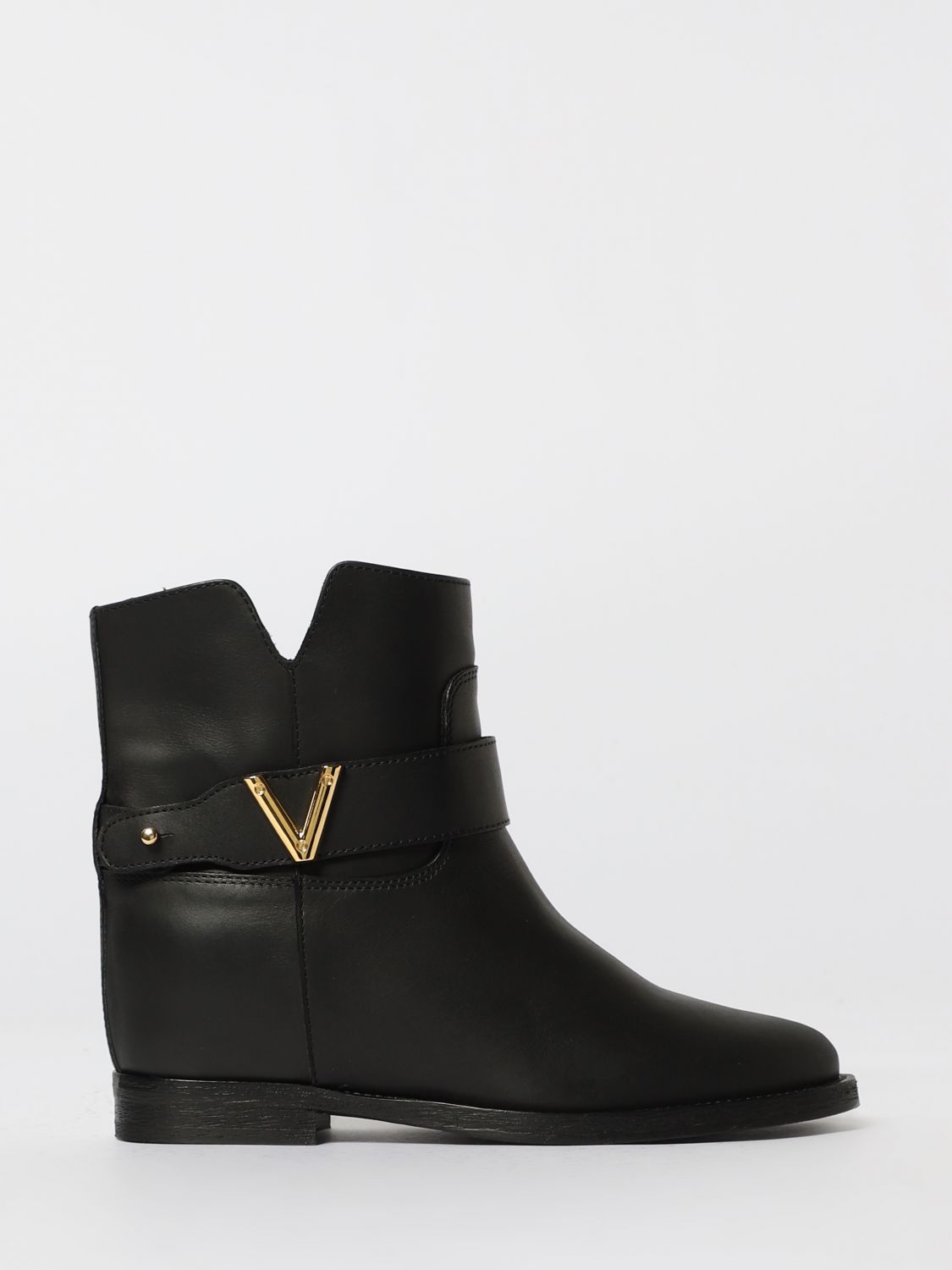 Via Roma 15 Strap Leather Boots In Black