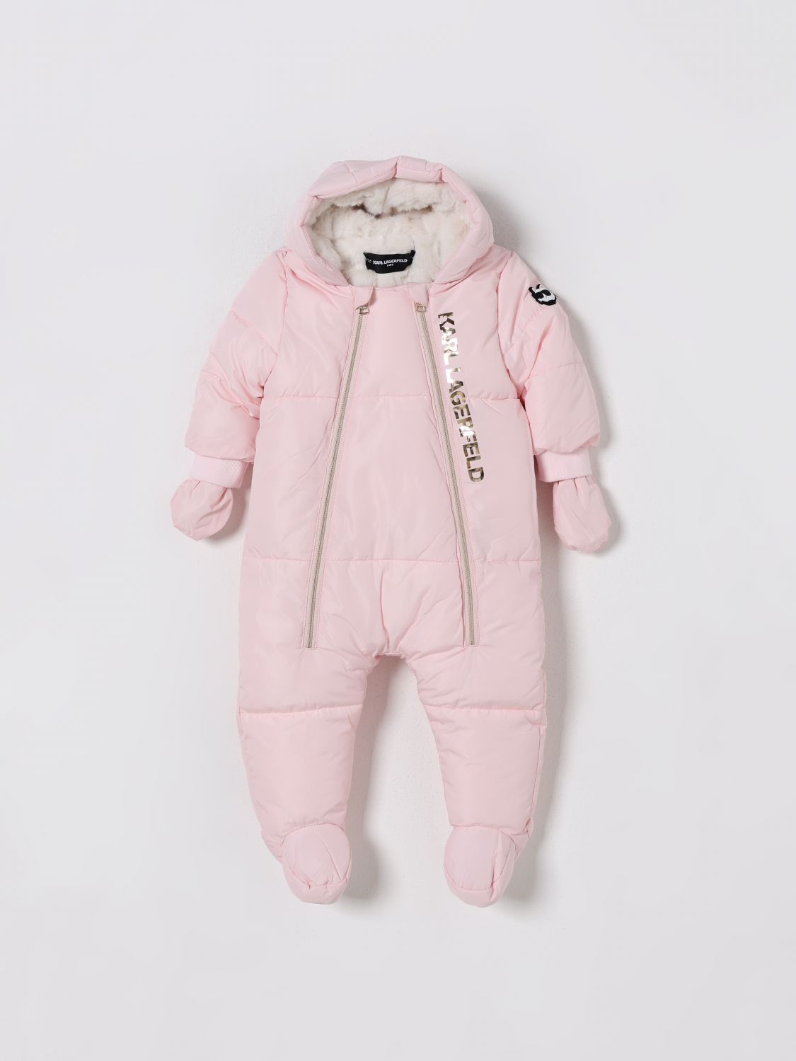 Karl Lagerfeld Pink Down Jacket For Baby Girl With Choupette In Pink