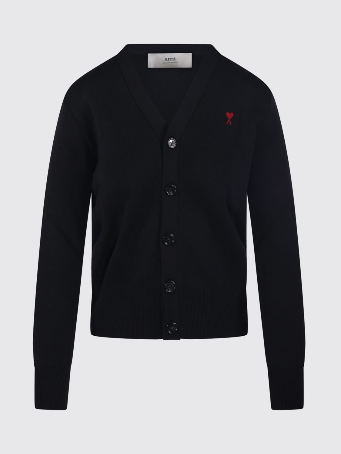 Ami Alexandre Mattiussi Navy Wool Ami De Coeur Cardigan In Black