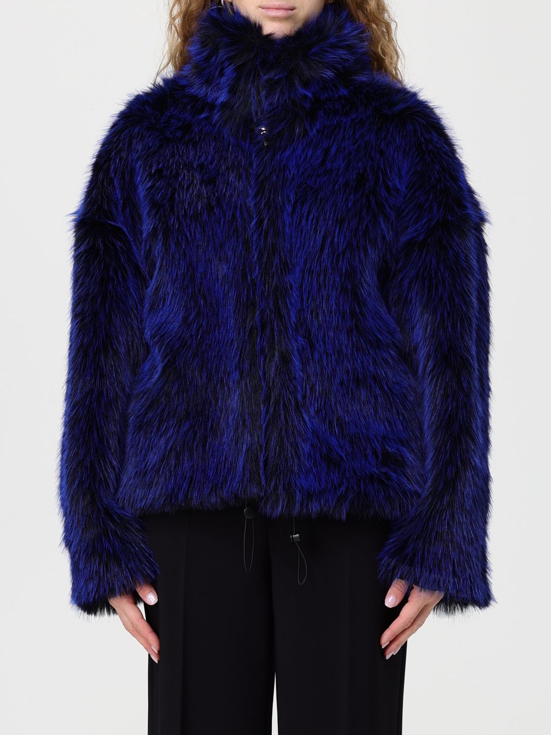 Just Cavalli Fur Coat Woman Color Blue In Blue