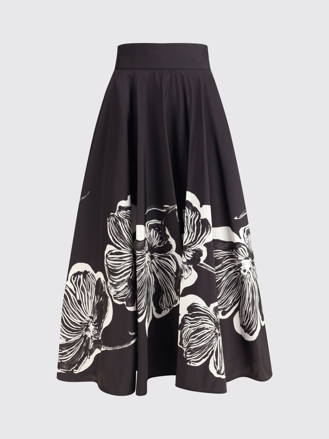 Sara Roka Midi Skirt With Floral Print In Black