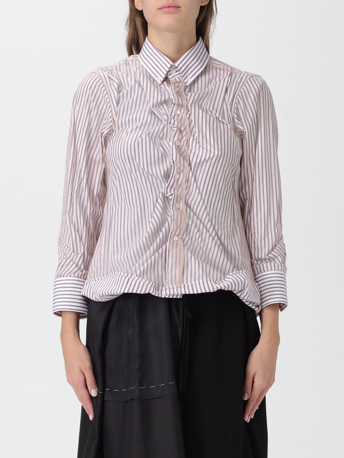 Maison Margiela Womens Red Stripe Stripe-print Layered-tulle Cotton Shirt In Multi
