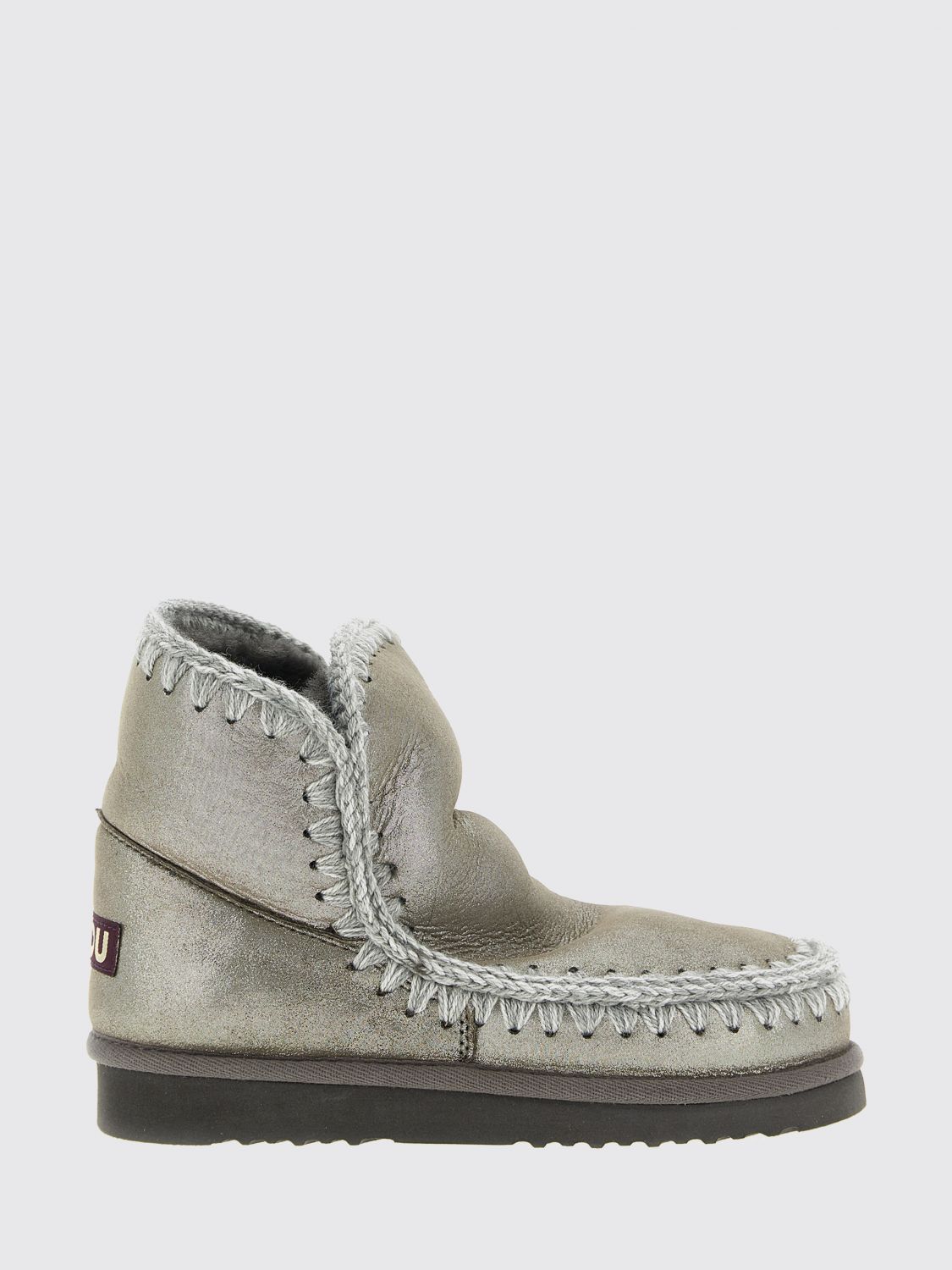Mou Ankle Boots In Double Face Sheepskin With Detailing In Gray
