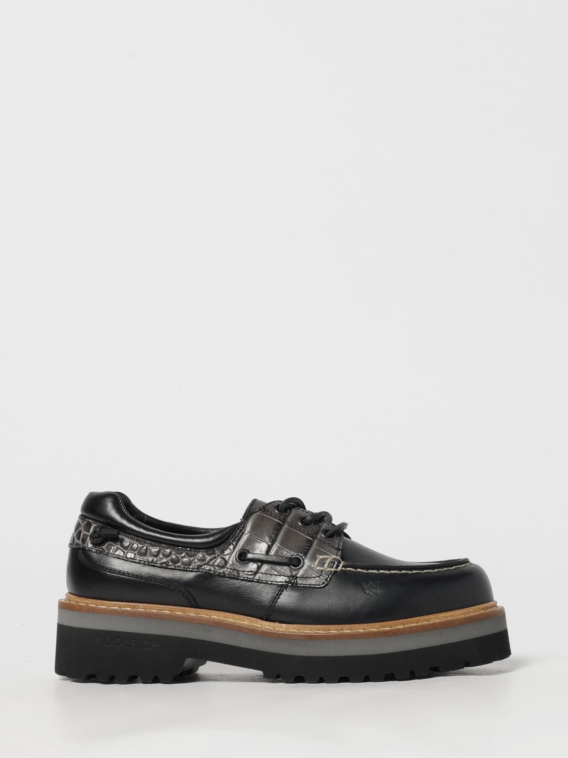Woolrich Leather Crocodile-effect Shoes In Black