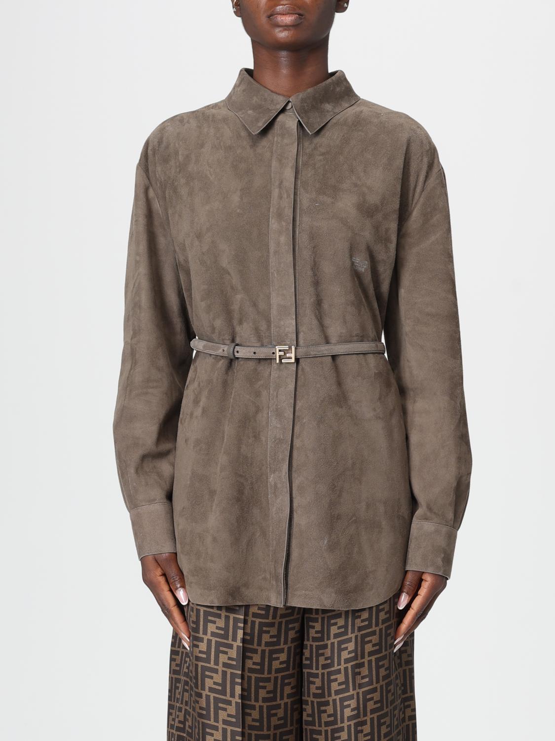 FENDI Camicia in pelle scamosciata con cinta