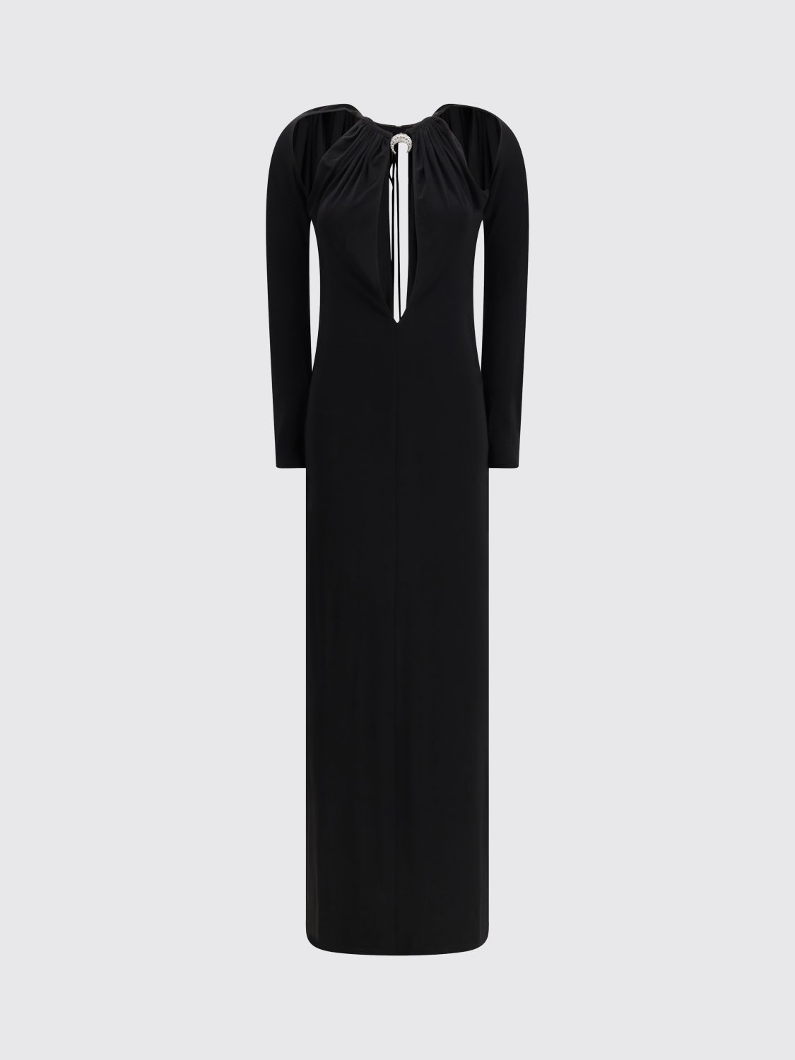 Marine Serre Draped Jersey Ls Long Dress In Black