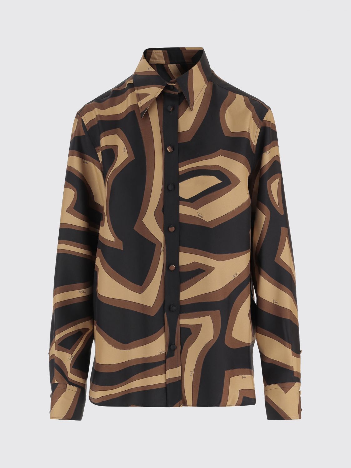 Pucci Multicolor Silk Pattern Shirt In Brown