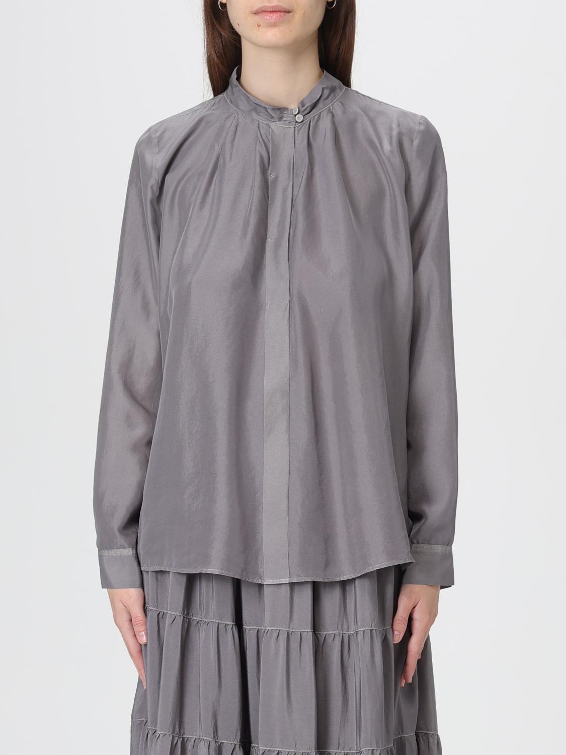 Forte Forte High Neck Long Sleeve Pleated Top In Gray