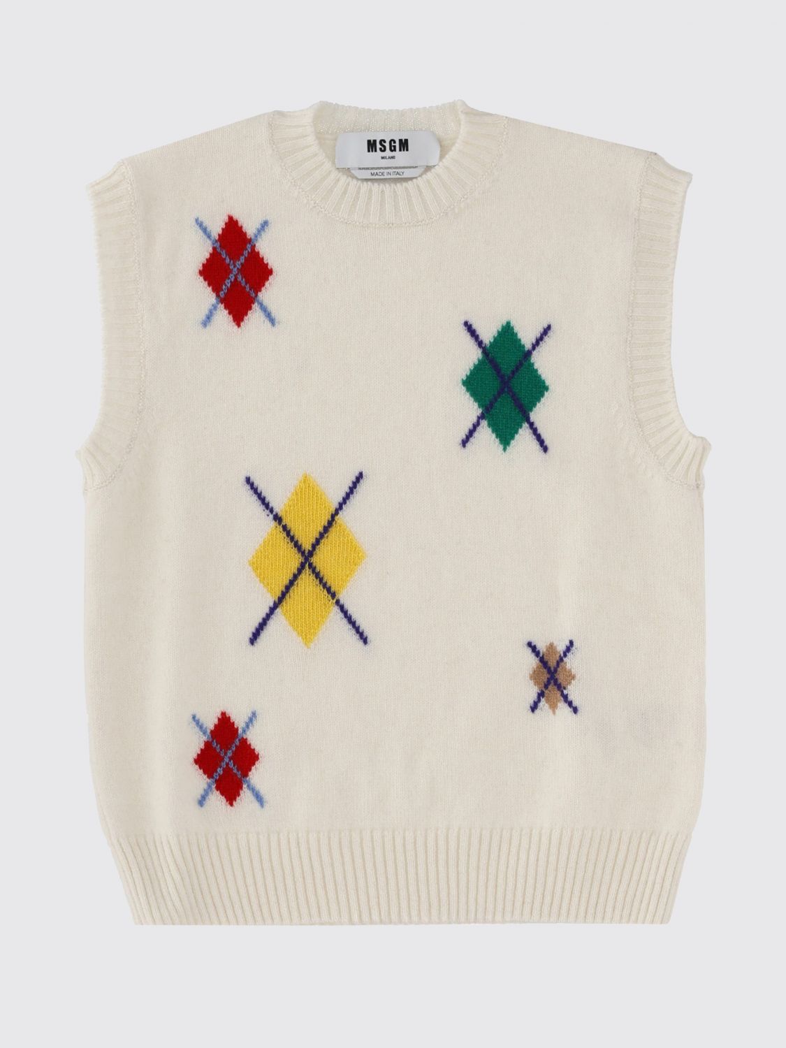 Msgm "argyle Multicolor" Pattern Vest In Multi