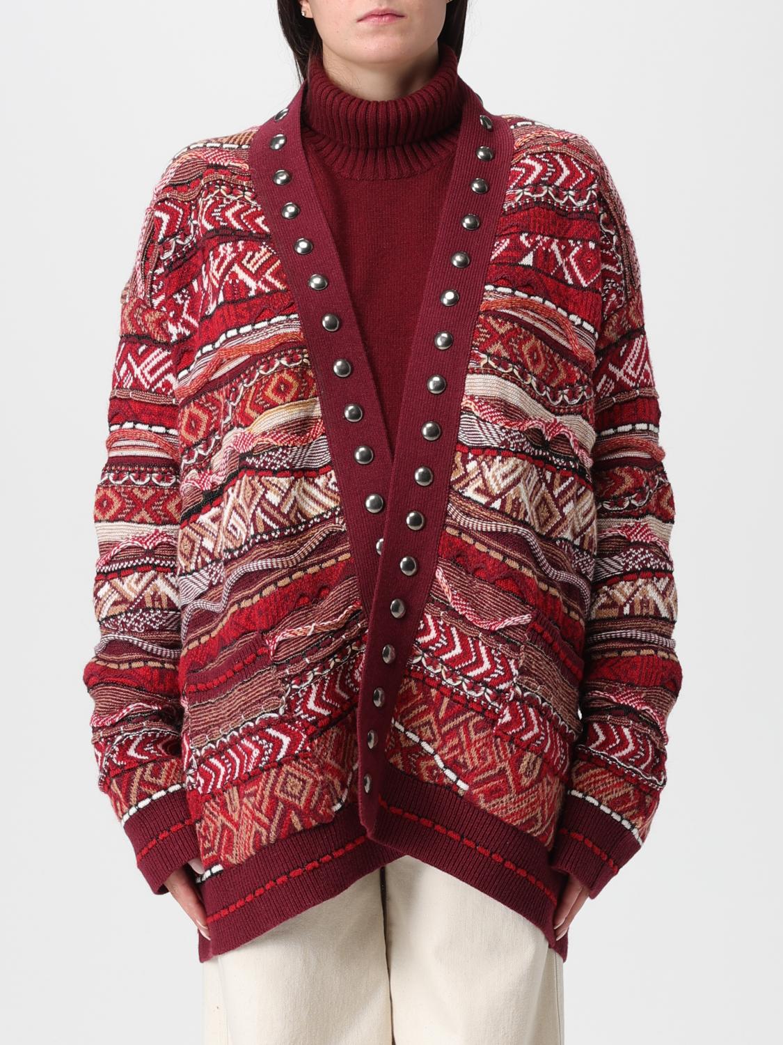 Laneus Studded Patterned Cardigan In Red