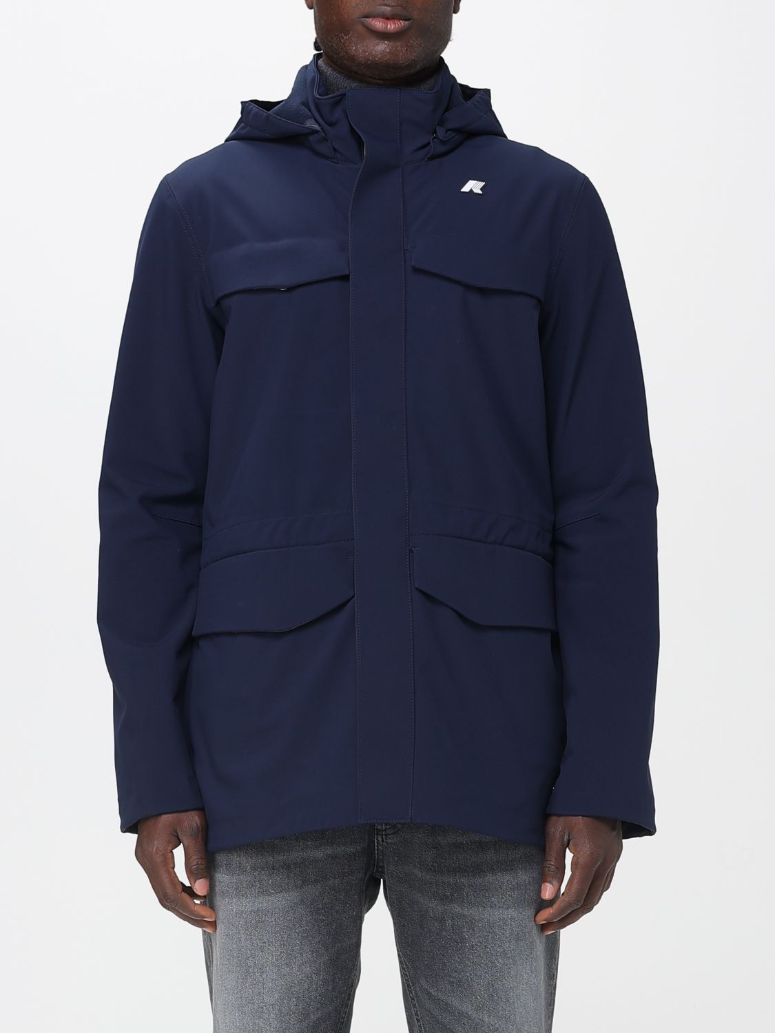 K-way Medium-length Jacket With Three-layer Texture In Blue