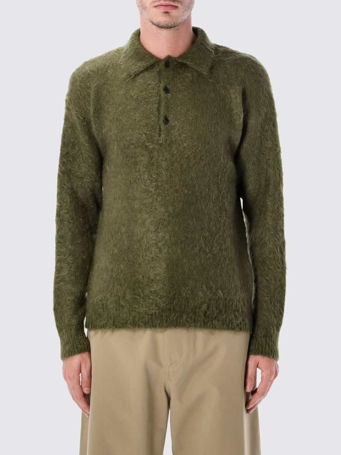 Auralee Brushed Mohair And Wool-blend Polo Sweater In Green
