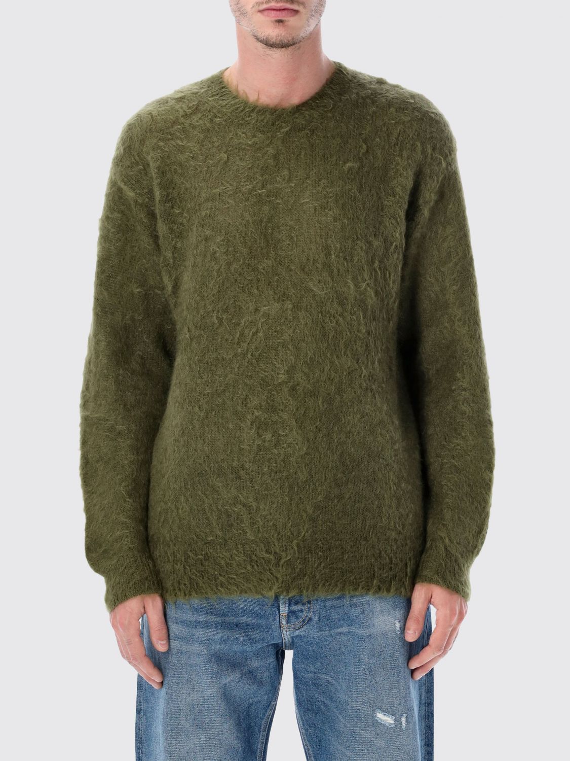 Auralee Soft Mohair Crewneck Sweater With Refined Finish In Green