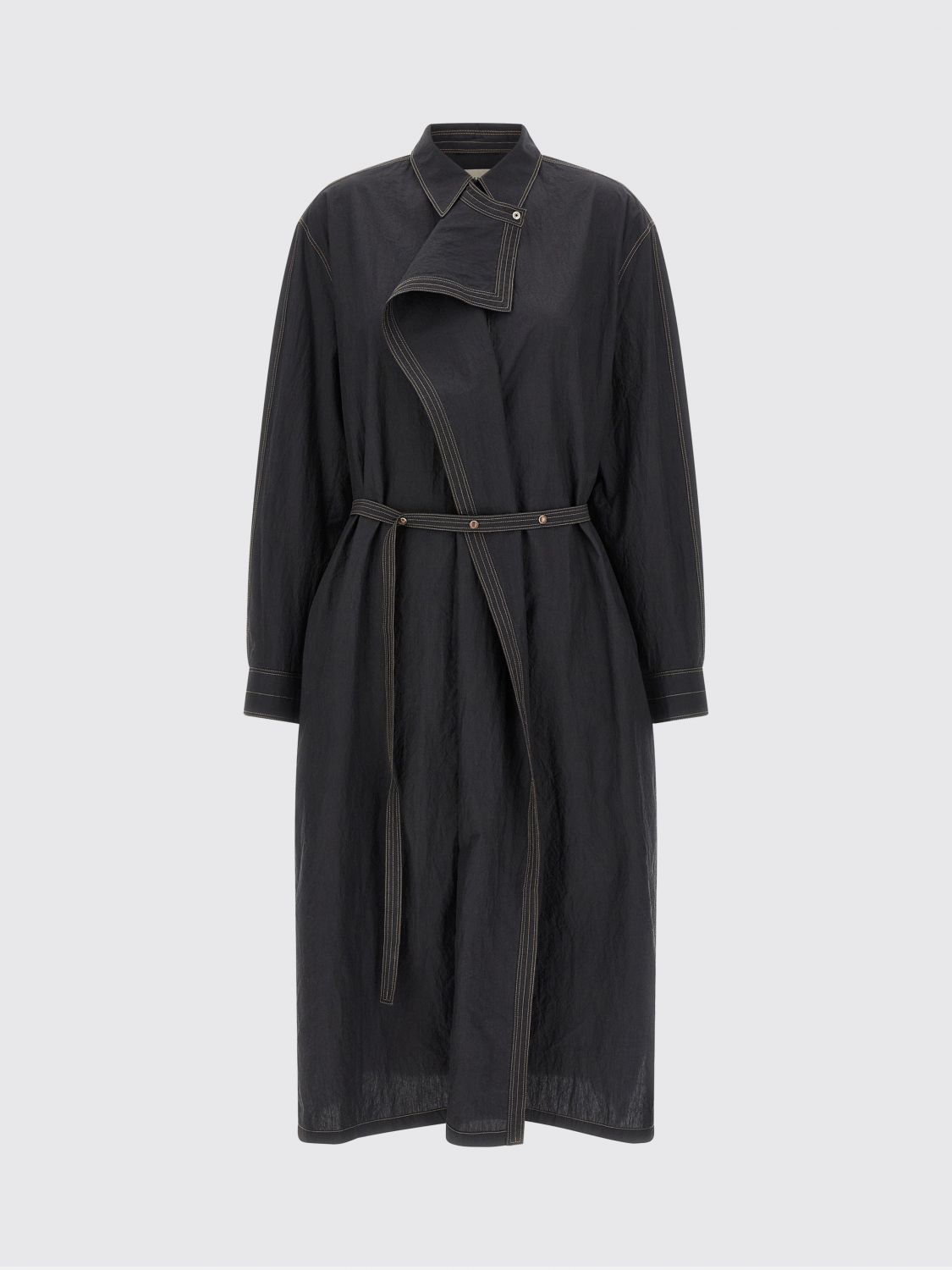 Lemaire Asymmetrical Dress With Long Sleeves And Belt In Black