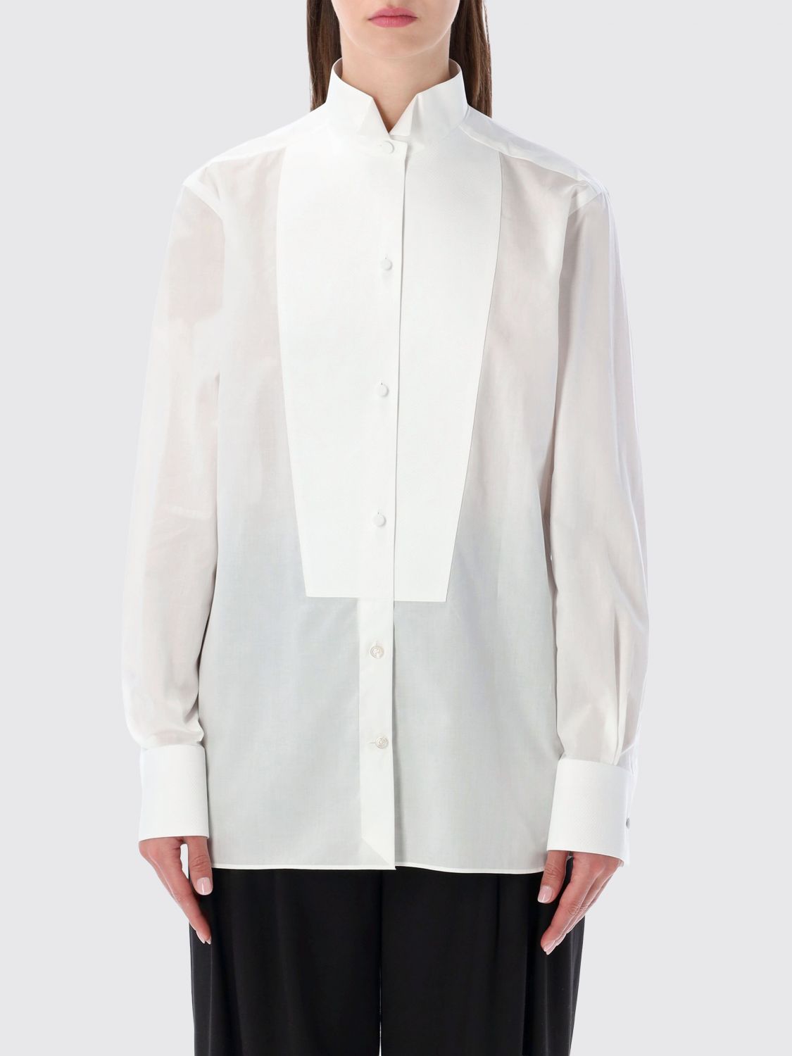 Tom Ford Tailored Black Smoking Shirt With Crisp Collar In White
