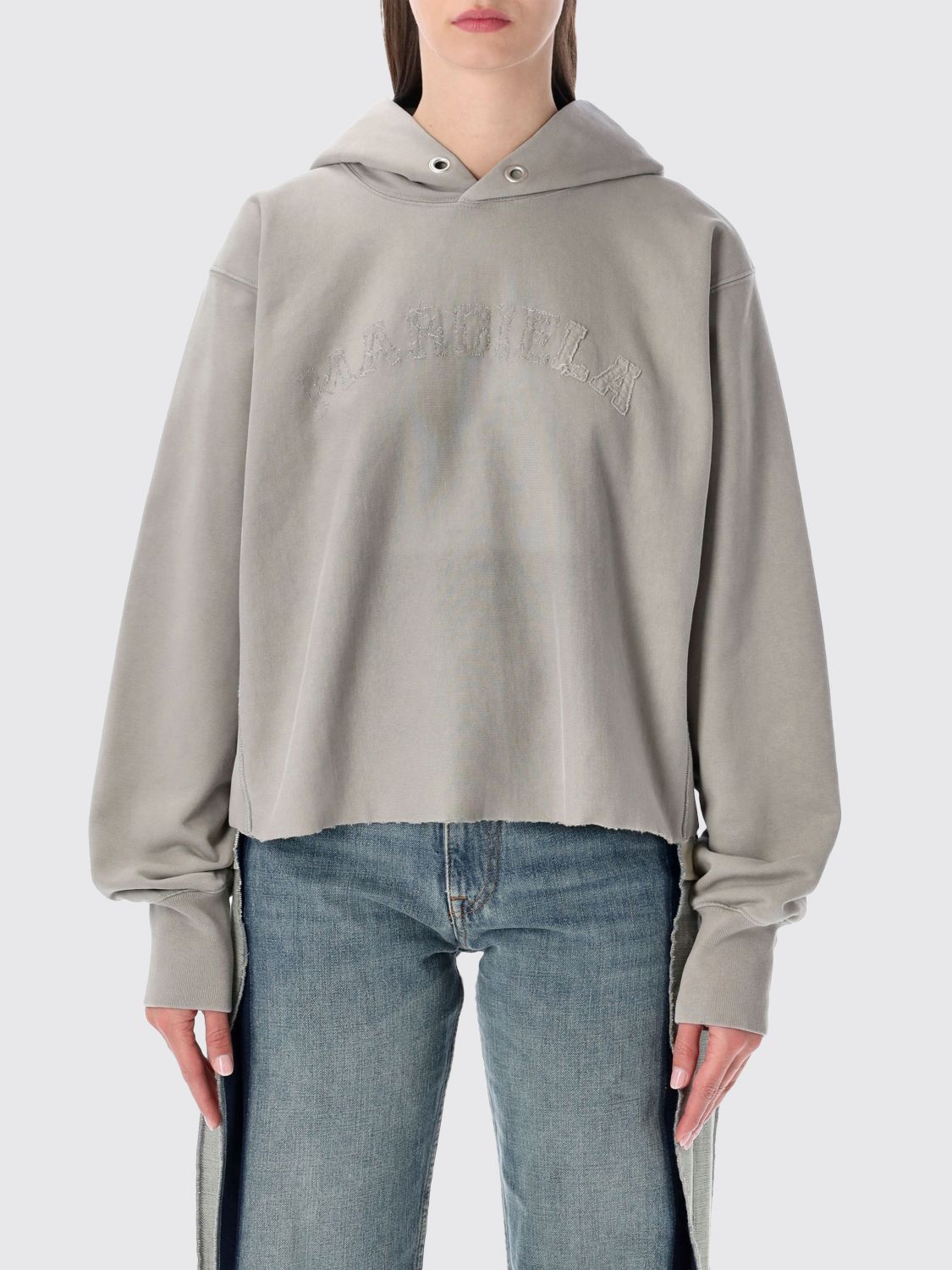 Maison Margiela Minimalist Crew Neck Sweatshirt With Ribbed Details In Gray