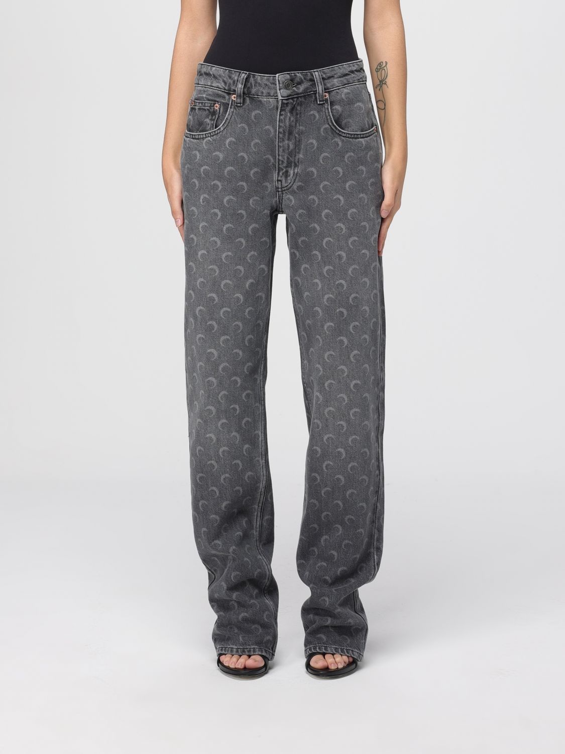 Marine Serre Moon Laser Grey Wash Denim Straight Jeans In Gray