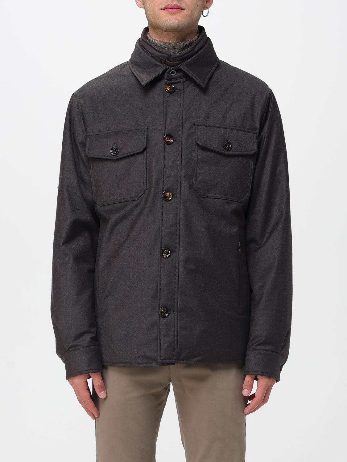 Moorer Classic Brown Button-up Jacket With Structured Collar In Brown