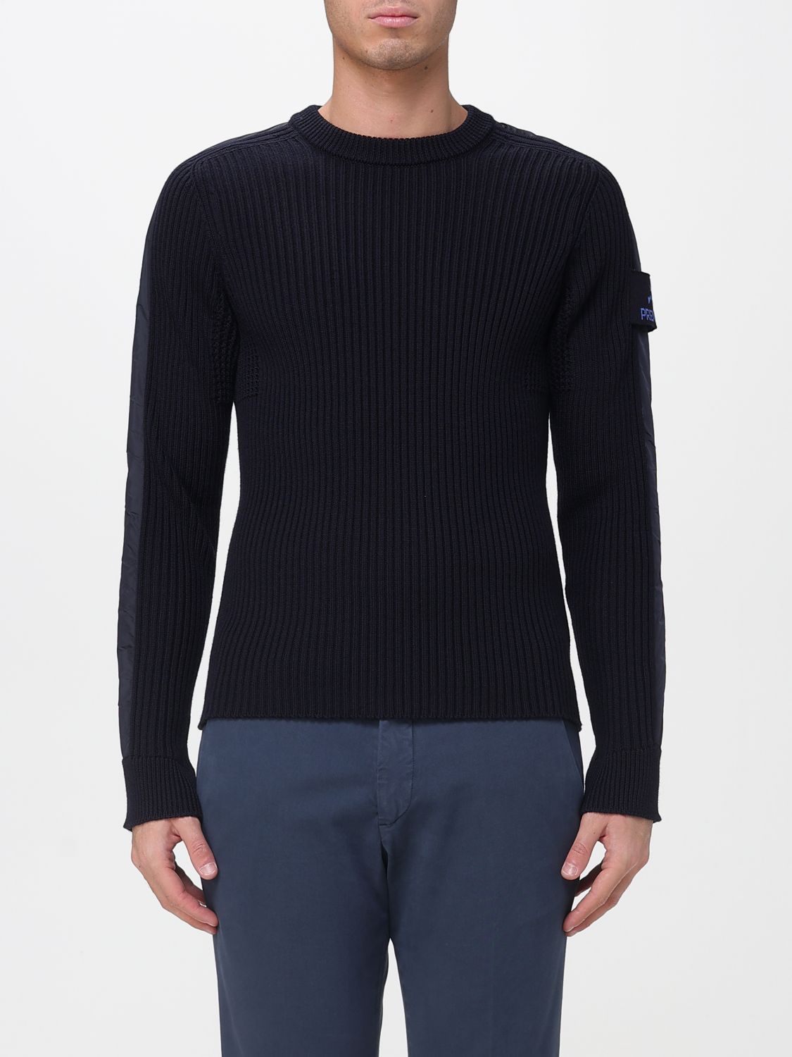 Premiata Finely Ribbed Crew Neck Sweater In Virgin Wool In Blue