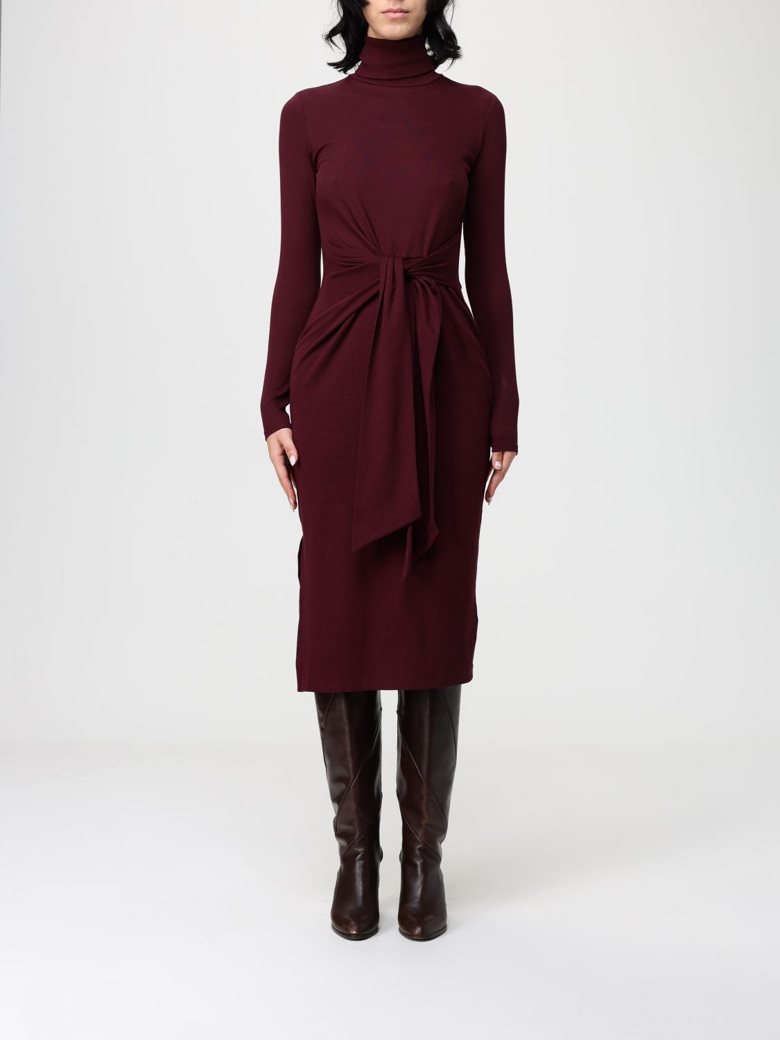 Ralph Lauren Women's Tie-front Turtle Neck Dress In Burgundy
