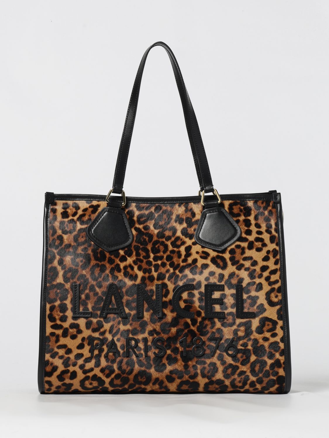 Lancel Leopard-print Leather Tote Bag In Brown