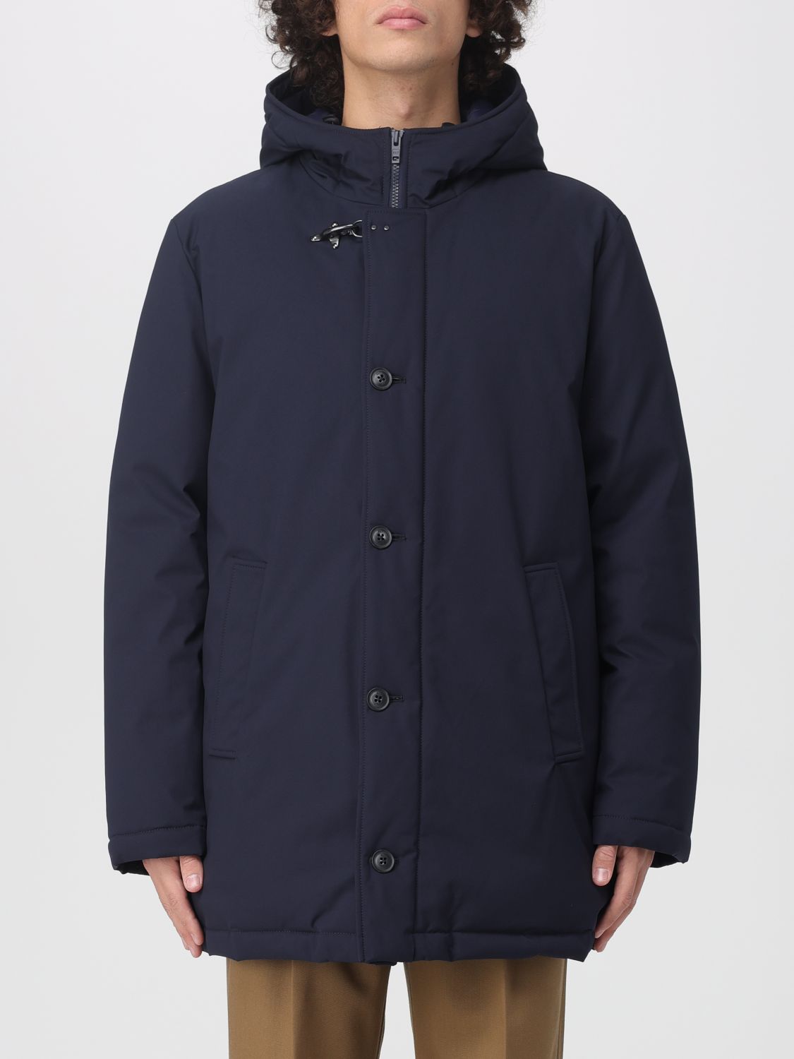 Fay Short Parka In Technical Gabardine In Blue