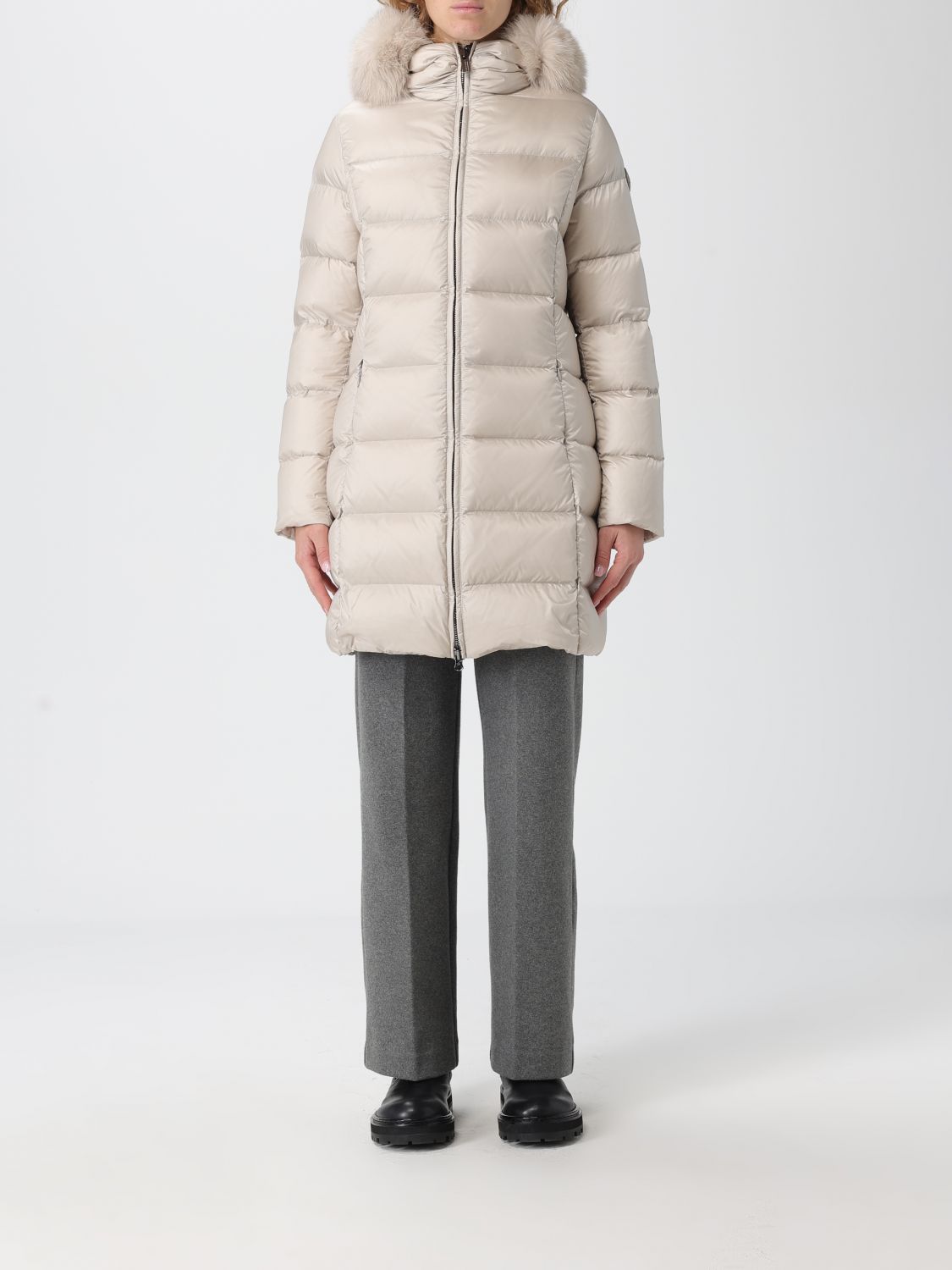 Colmar Long Down Jacket With Faux Fur In Neutral