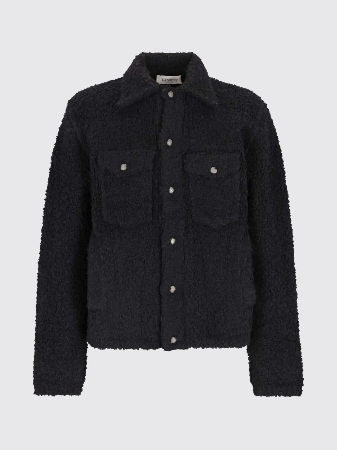 Laneus Textured Fabric Long Sleeve Jacket For Men In Black