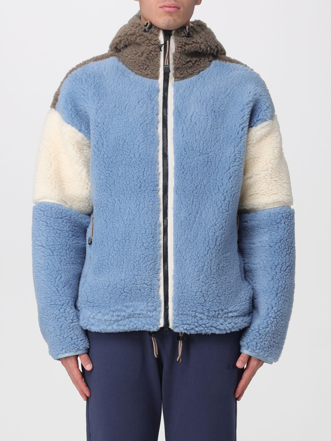 Napapijri Colorblock Fleece Giubbino With Adjustable Hem In Blue