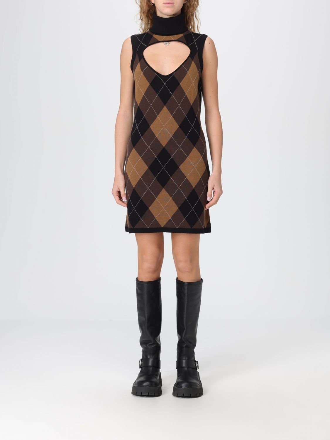 Diesel Wool Dress With Argyle Pattern In Multi