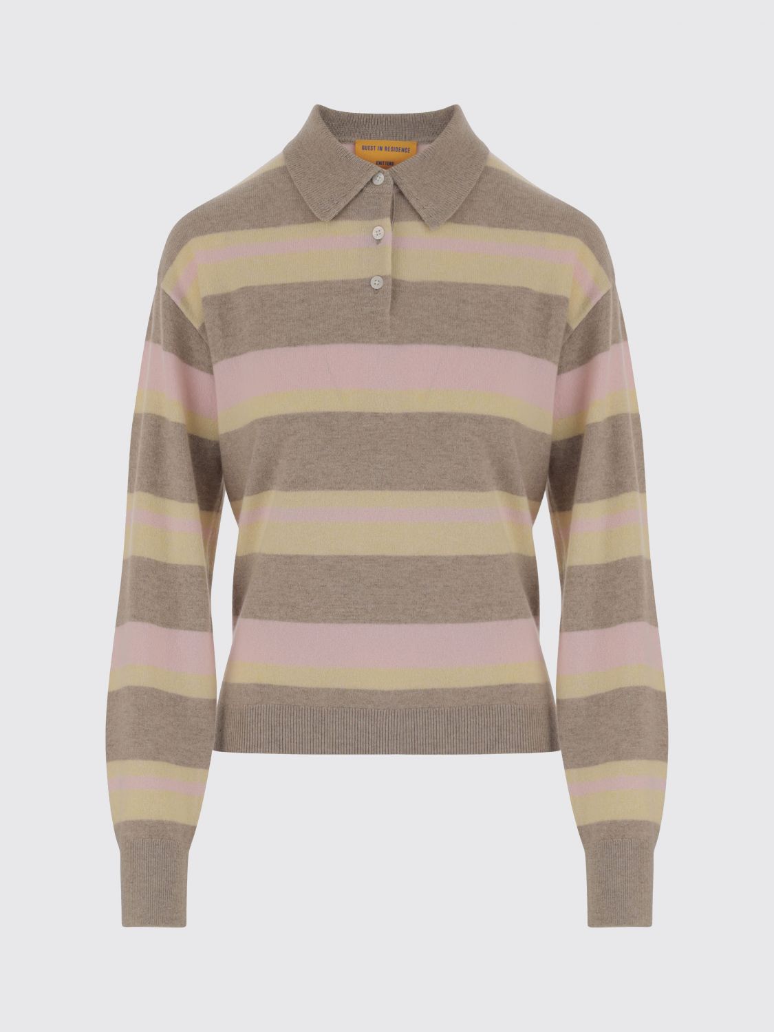 Guest In Residence Collegiate Stripe Polo With Cashmere Composition In Neutral