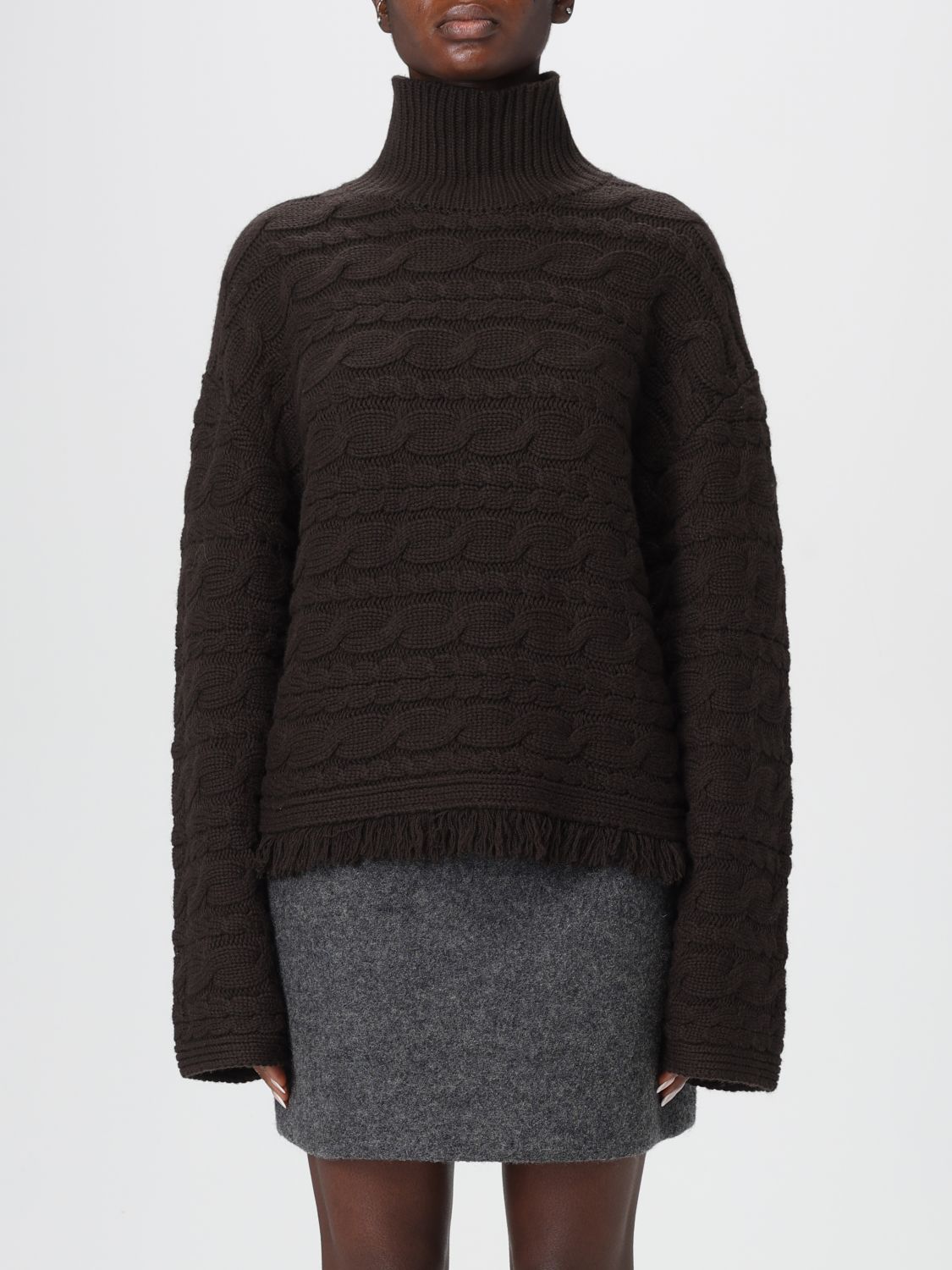 Guest In Residence Cropped Cable Sweater In Brown