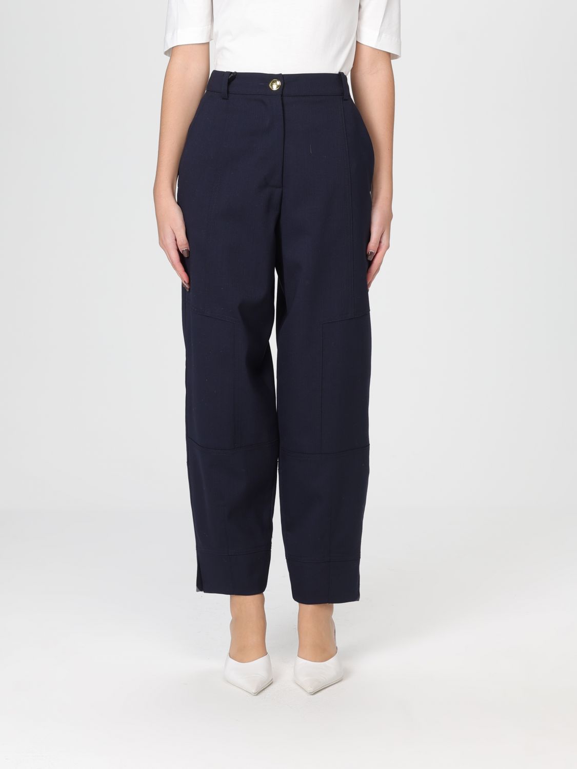 Pinko Pants Made Of Wool Blend In Blue