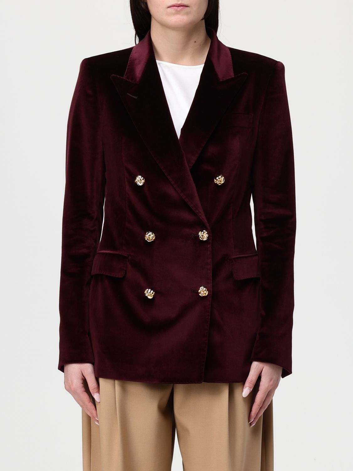 Tagliatore 'jasmine' Velvet Double-breasted Jacket In Brown