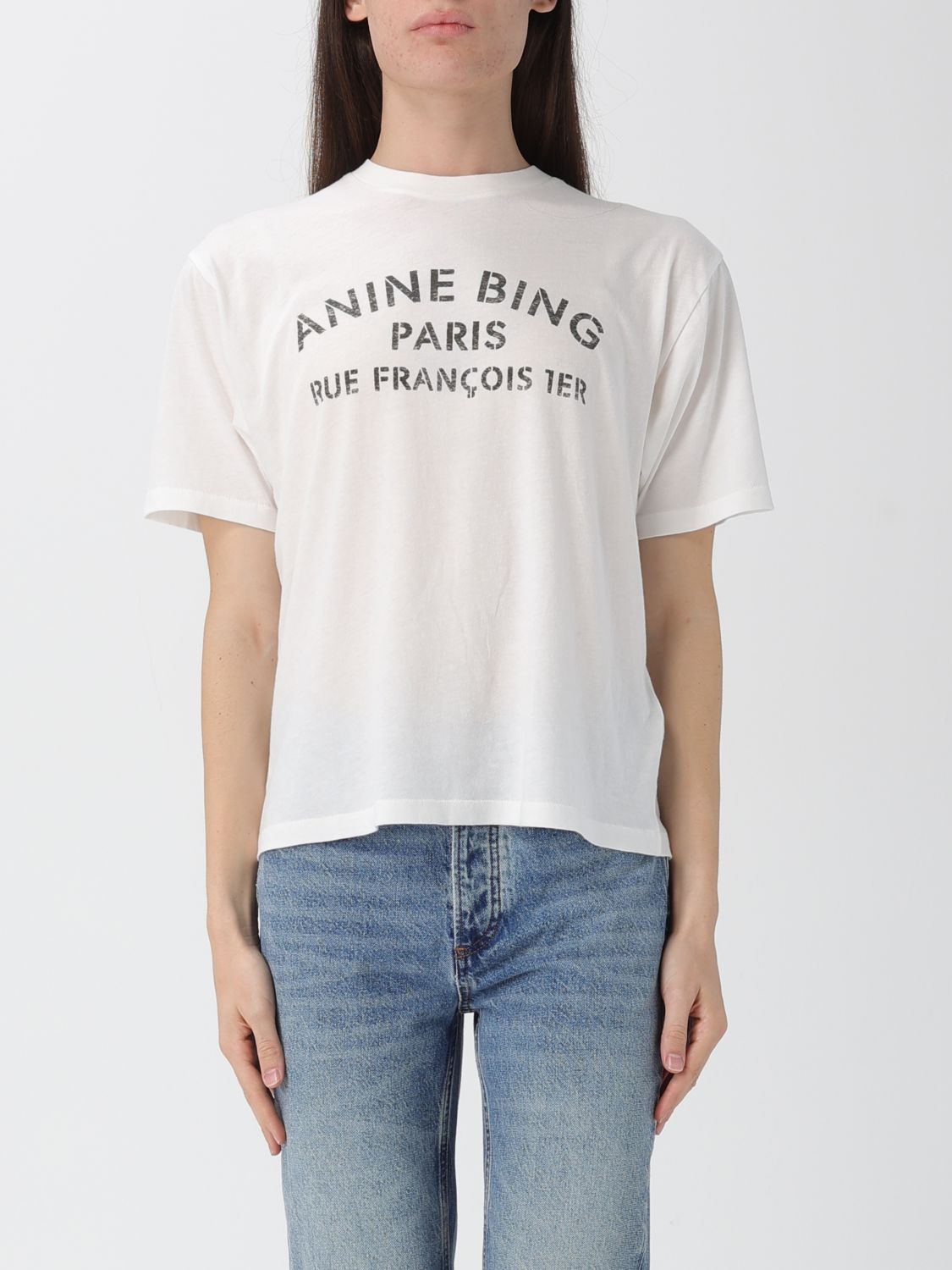Anine Bing Graphic Print Crew Neck Short Sleeve Top In White