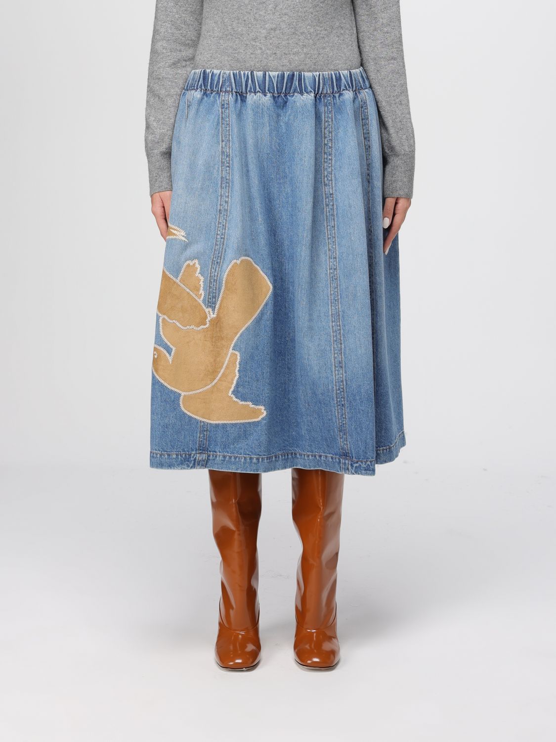 Marni Midi Denim Skirt In Blue