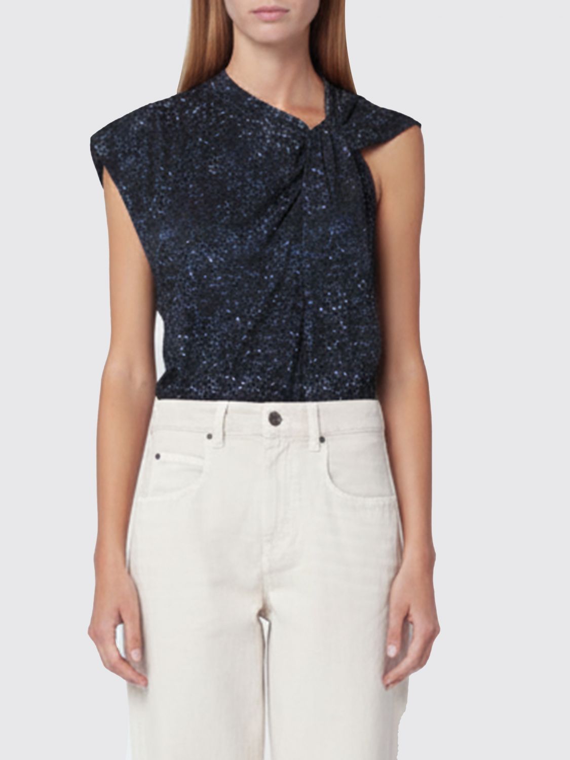 Isabel Marant Nayda Asymmetrical T-shirt With Midnight Blue Print In Blue
