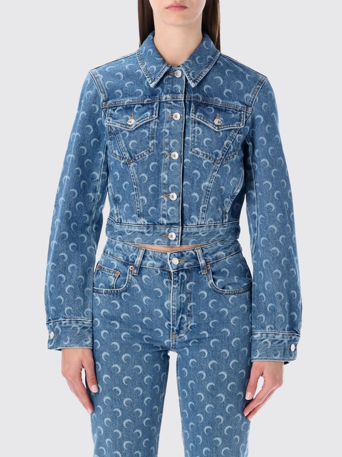 Marine Serre Coat Woman Color Blue In Blue