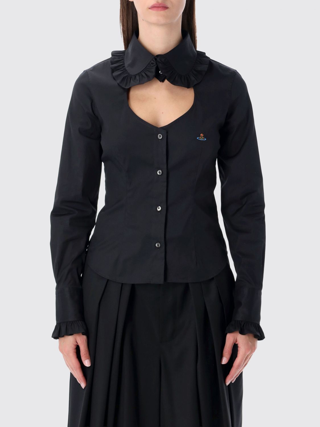 Vivienne Westwood Tailored Long Sleeve Shirt With Ruffled Collar In Black