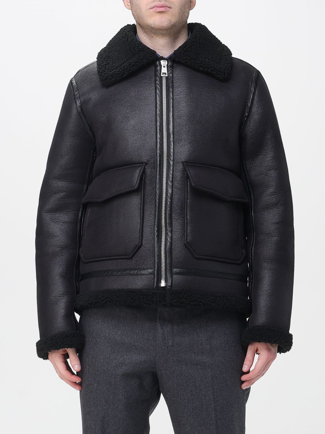 Apc Ecoshearling Casual Jacket With Textured Finish In Black